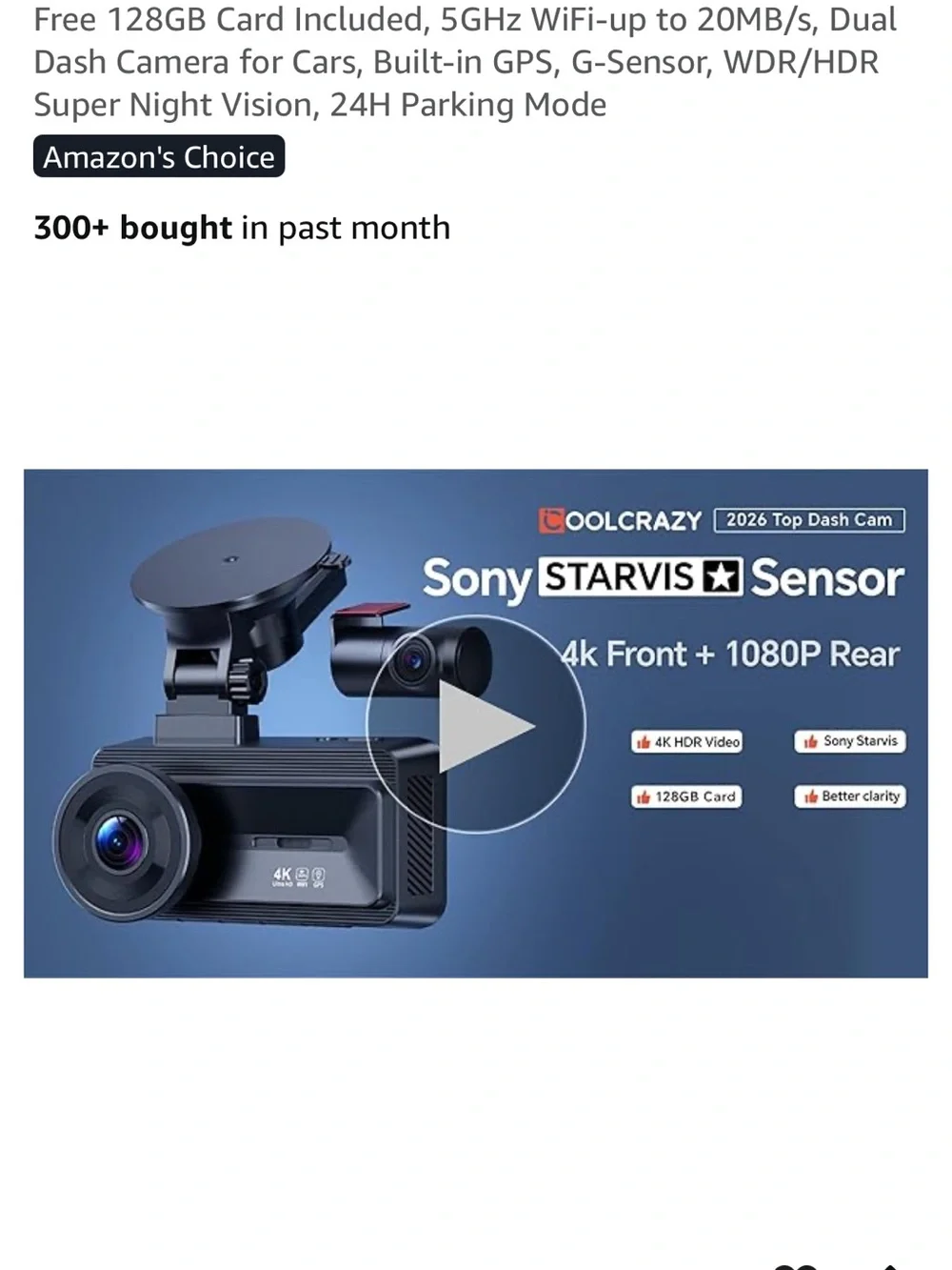 Brand new coolcrazy 4K Dash Cam Dual Lens Car recorder